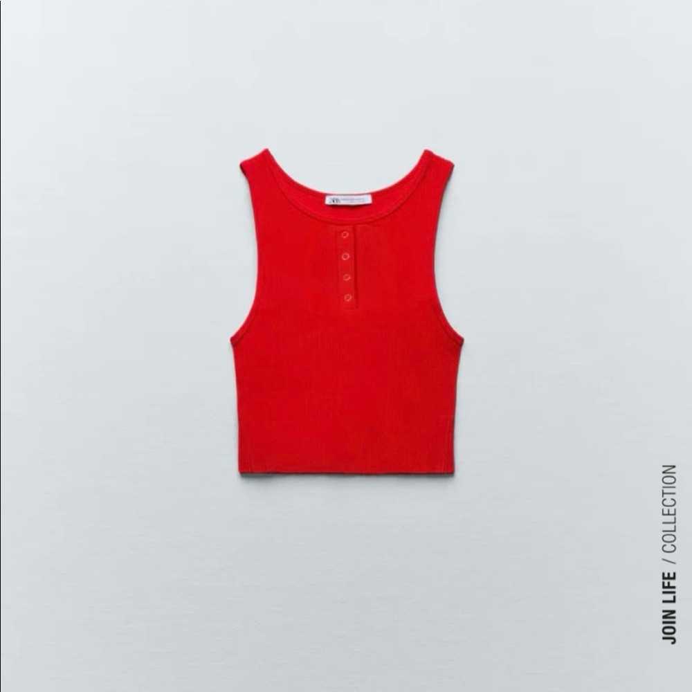 Zara Red Seamless Mock Neck Tank Top